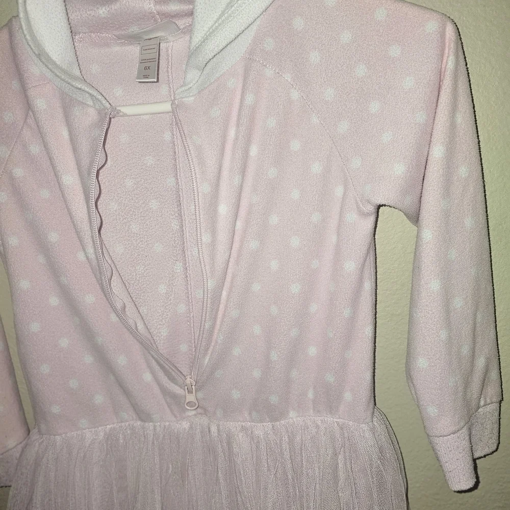 Pink Polka Dot Hooded Pajama Set with Tulle Skirt